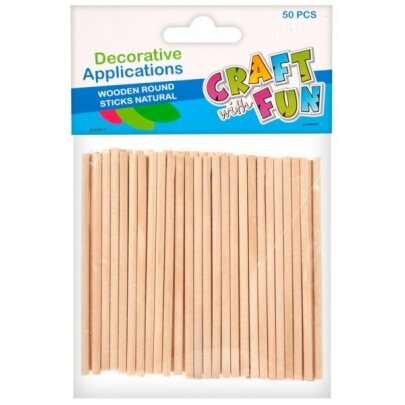 Medinės lazdelės dekoravimui apvalios, 50 vnt. natūralios, CRAFT-FUN Medinės lazdelės dekoravimui apvalios, 50 vnt. natūralios, CRAFT-FUN