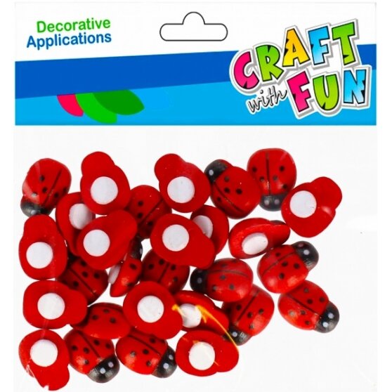 Medinė dekoracija lipdukai "Boružės" 15 mm 28 vnt. CRAFT-FUN