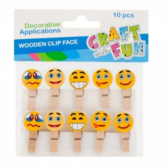Mediniai segtukai "Emociukai", 10 vnt. CRAFT-FUN Mediniai segtukai "Emociukai", 10 vnt. CRAFT-FUN