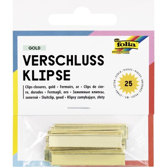 Metalinės juostelės maišelių uždarymui Folia auksinės spalvos 25 vnt. 3 cm