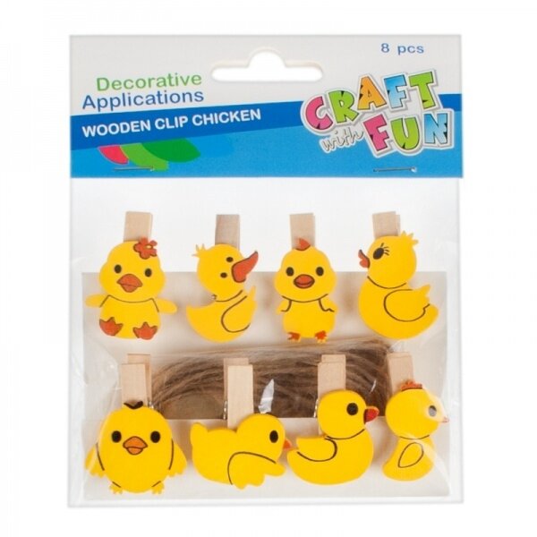Mediniai segtukai "Viščiukai" natūralūs, 8 vnt. CRAFT-FUN