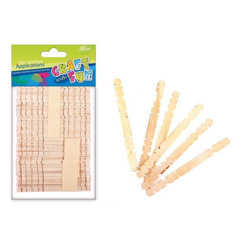 Medinės figurinės lazdelės dekoravimui, 80 vnt. natūralios CRAFT-FUN