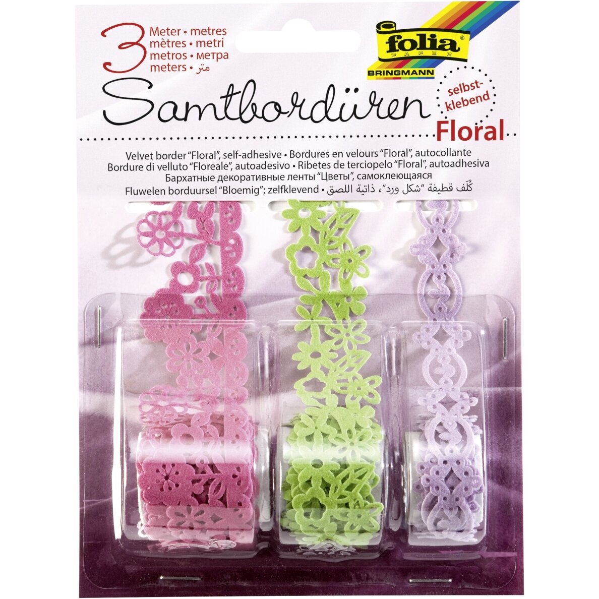 Наклейки-бордюры Folia Floral, 3 рулона разных цвeтов