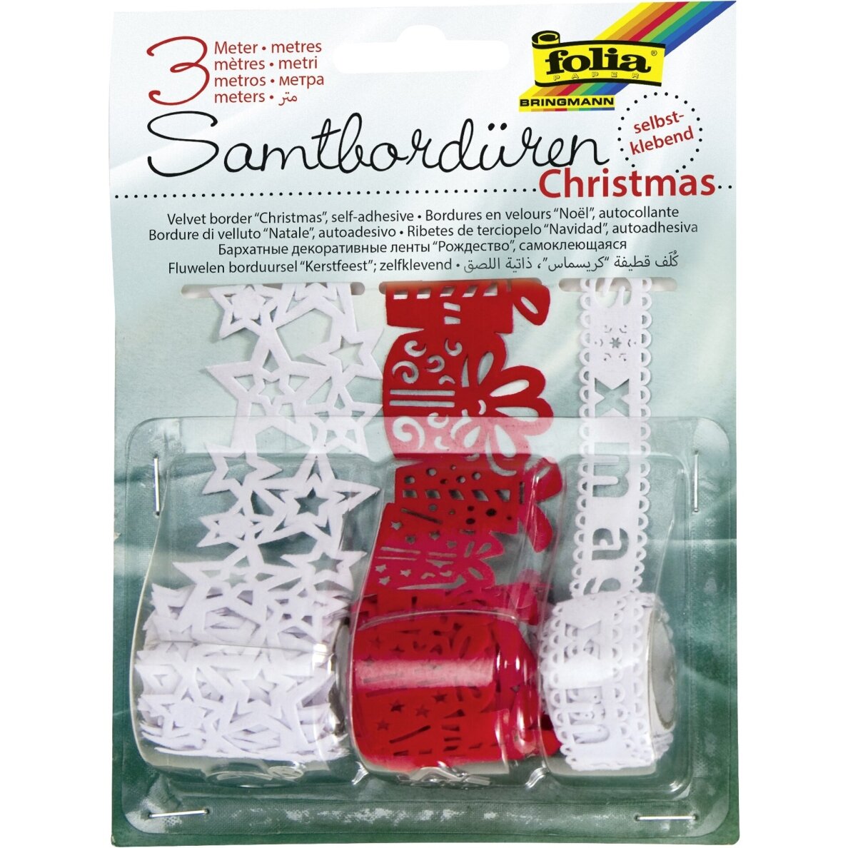 Наклейки-бордюры Folia Christmas, 3 рулона разных цвeтов