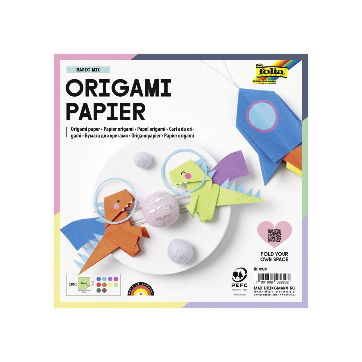 Origami popierius Folia70 g/m2, 20x20 cm, 100 vnt. įvairių spalvų 1 Origami popierius Folia70 g/m2, 20x20 cm, 100 vnt. įvairių spalvų 1
