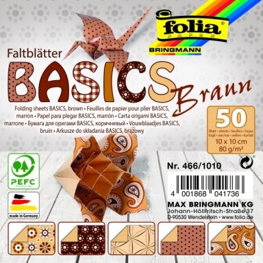 Origami Folia "BASICS" 10x10 cm, 50 lapų, 5 rudi motyvai