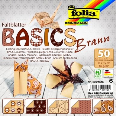 Origami Folia "BASICS" 15x15 cm, 50 lapų, 5 rudi motyvai