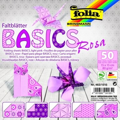 Folding Papers BASIC LIGHT PINK 80g/m², 15x15cm, 50 sheets, 5 assorted designs Folding Papers BASIC LIGHT PINK 80g/m², 15x15cm, 50 sheets, 5 assorted designs
