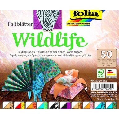 Origami Folia "WILDLIFE" 15x15 cm, 50 lapų