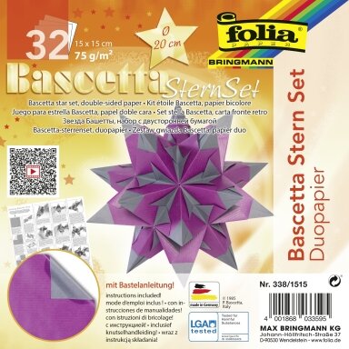 Origami Folia "Žvaigždė" 15x15 cm, violetinės/aukso spalvos