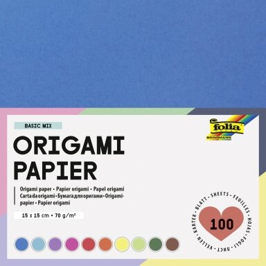 Origami popierius Folia 70 g/m2, 15x15 cm, 100 vnt. įvairių spalvų