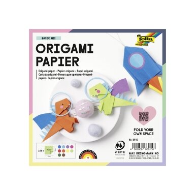 Origami popierius Folia 70 g/m2, 15x15 cm, 100 vnt. įvairių spalvų