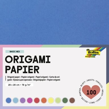 Origami popierius Folia70 g/m2, 20x20 cm, 100 vnt. įvairių spalvų