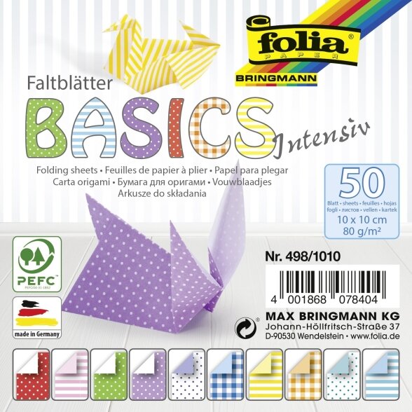Folding Papers BASICS INTENSIV 80g/m², 10x10cm, 50 sheets, 10 assorted designs
