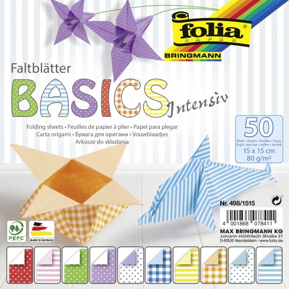 Оригами Folia BASICS INTENSIVE 80 г / м², 15x15 см, 50 листов, 10 разных дизайнов Оригами Folia BASICS INTENSIVE 80 г / м², 15x15 см, 50 листов, 10 разных дизайнов
