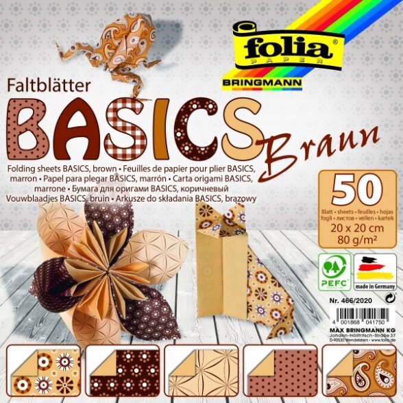 Origami Folia "BASICS" 20x20 cm, 50 lapų, 5 rudi motyvai Origami Folia "BASICS" 20x20 cm, 50 lapų, 5 rudi motyvai