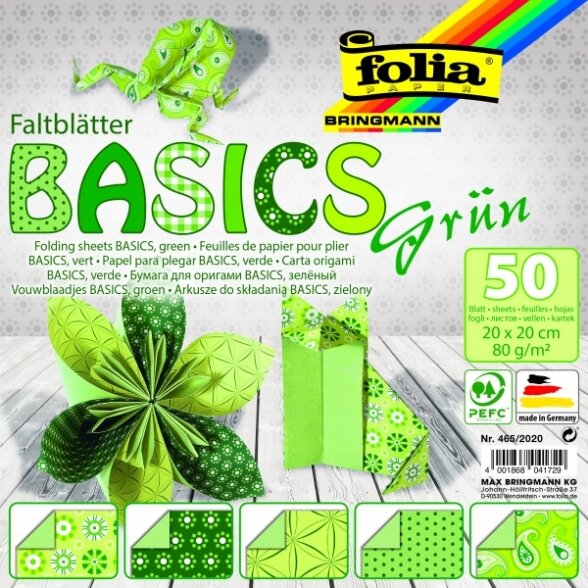 Оригами BASICS GREEN 80 г / м², 20x20 см, 50 листов, 5 разных дизайнов Оригами BASICS GREEN 80 г / м², 20x20 см, 50 листов, 5 разных дизайнов