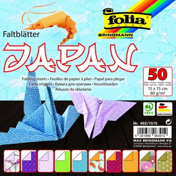 Origami Folia "Japan" 15x15 cm, 50 lapų Origami Folia "Japan" 15x15 cm, 50 lapų