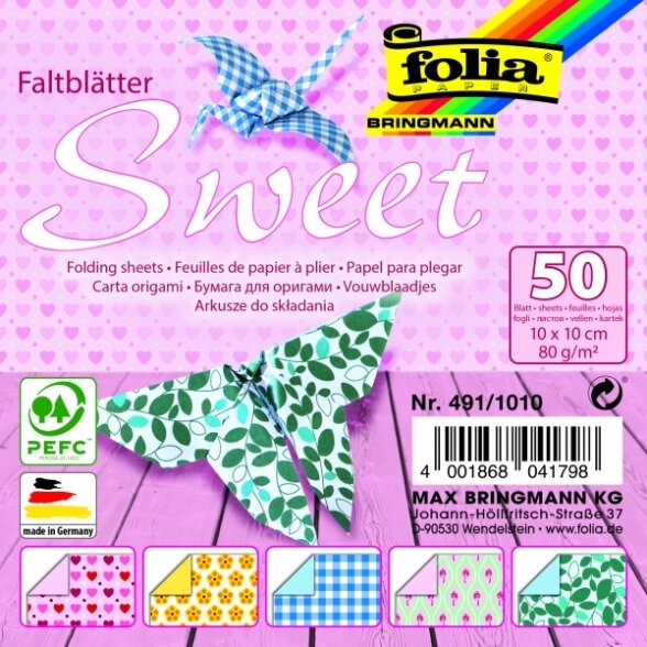 Origami Folia "SWEET" 10x10 cm, 50 lapų Origami Folia "SWEET" 10x10 cm, 50 lapų