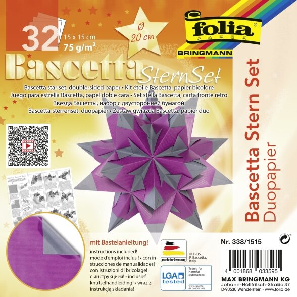 Origami Folia "Žvaigždė" 15x15 cm, violetinės/aukso spalvos