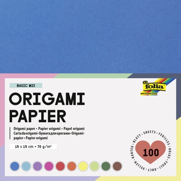 Origami popierius Folia 70 g/m2, 15x15 cm, 100 vnt. įvairių spalvų