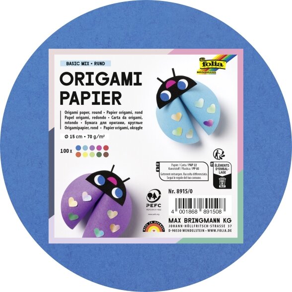 Folding Papers Round 70g/m2, Ø 15 cm, 100sheets, assorted colours