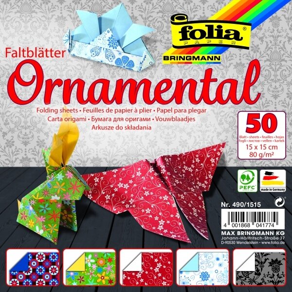 Origami Folia "Ornamentas" 15x15 cm, 50 lapų
