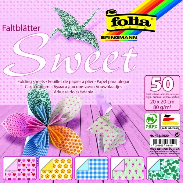 Folding Papers SWEET 80g/m², 20x20cm, 50 sheets, 5 assorted designs