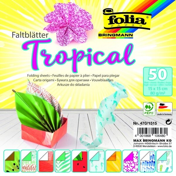 Оригами TROPICAL 80 г / м², 15x15 см, 50 листов, 10 разных дизайнов