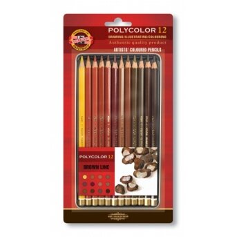 Set of Artists Coloured Pencils Koh-I-Noor Polycolor 3822 12 colors Brown Line Set of Artists Coloured Pencils Koh-I-Noor Polycolor 3822 12 colors Brown Line