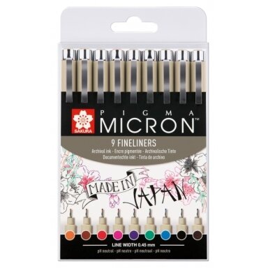 Sakura Pigma Micron 05 Set 9 Fineliners 0.45 mm