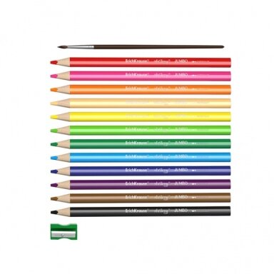 Triangular watercolor pencils ArtBerry Jumbo  12 colors with brush and sharpener