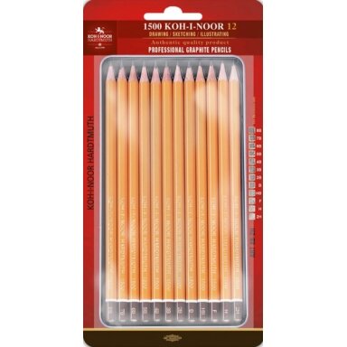 Set of Graphite Pencils Koh-I-Noor 1502 Art 8B-2H, 12 pcs Set of Graphite Pencils Koh-I-Noor 1502 Art 8B-2H, 12 pcs