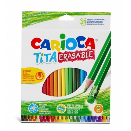 Pieštukai spalvoti Carioca Tita plastikiniu korpusu  su trintuku 24 spalvų