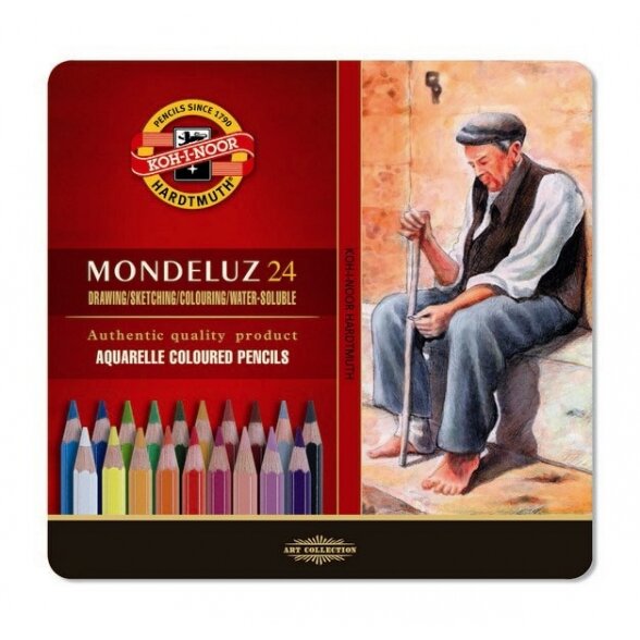 Pieštukai akvareliniai Koh-I-Noor Mondeluz 24 spalvos metalinėje dėžutėje Pieštukai akvareliniai Koh-I-Noor Mondeluz 24 spalvos metalinėje dėžutėje
