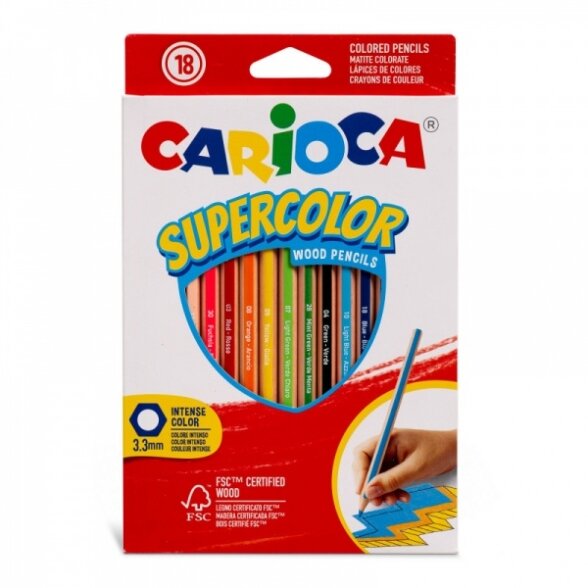 Pieštukai spalvoti Carioca Supercolor 18 spalvų