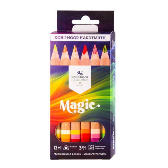 Set of Jumbo Triangular Coloured Magic Pencils Koh-I-Noor 3404 12+1