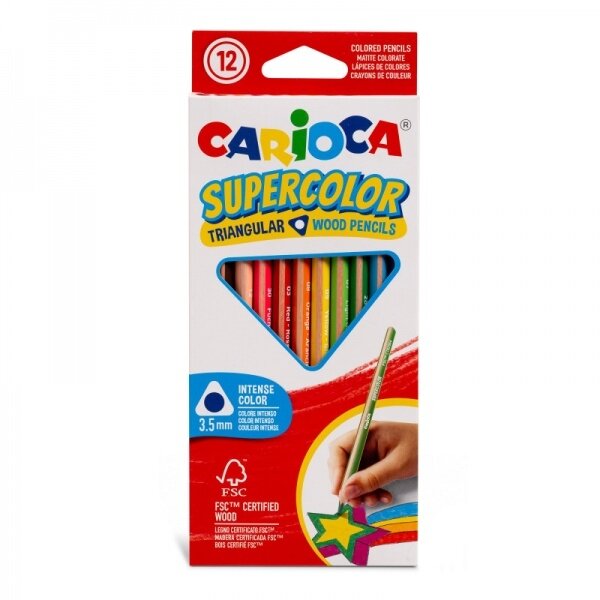 Pieštukai spalvoti Carioca Supercolor tribriauniai 3 mm 12 vnt