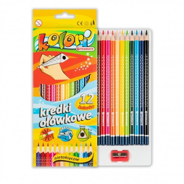 Triangular Coloured Pencils Set Penmate Kolori Premium with sharpener, 12 colors Triangular Coloured Pencils Set Penmate Kolori Premium with sharpener, 12 colors