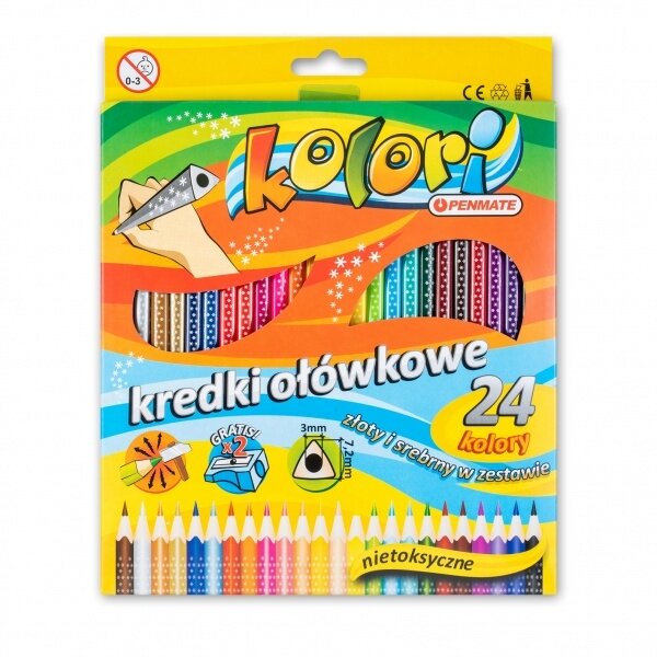 Карандаши цветные Penmate Kolori  Premium трехгранный c точилкой, 24 цвета