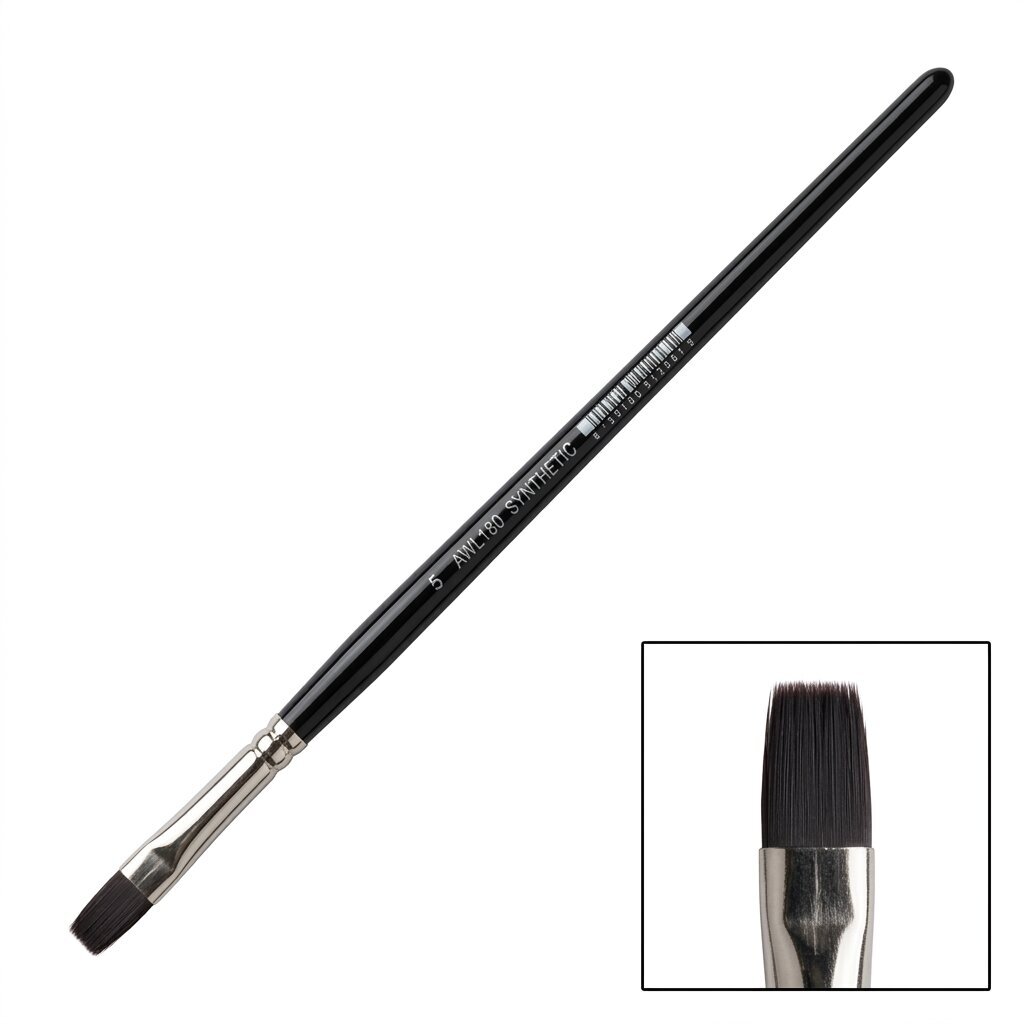 Flat Artist Brush 180, Brown Synthetic, Long Handle, Size 5 Flat Artist Brush 180, Brown Synthetic, Long Handle, Size 5