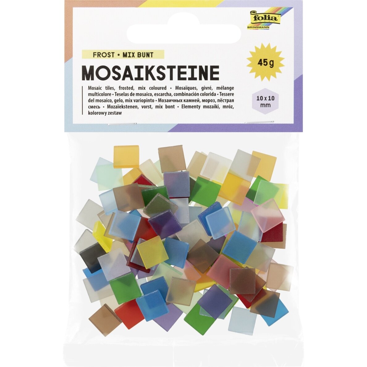 Mosaic tiles FROST, 45g, 10x10mm, 190 parts, assorted colours