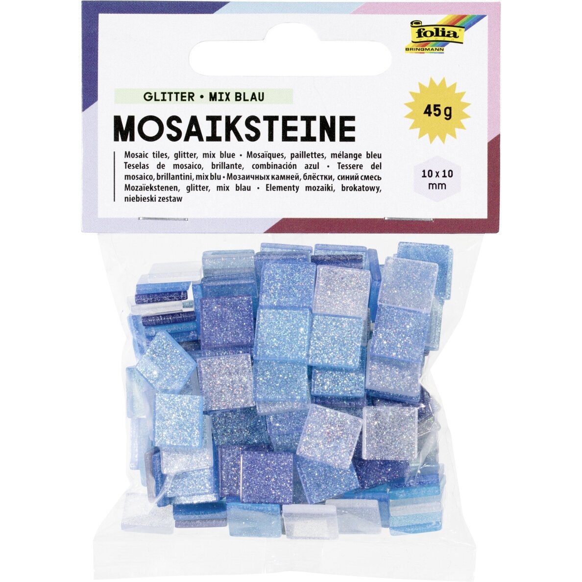 Mosaic tiles GLITTER MIX, 45g, 10x10mm 190 parts, blue