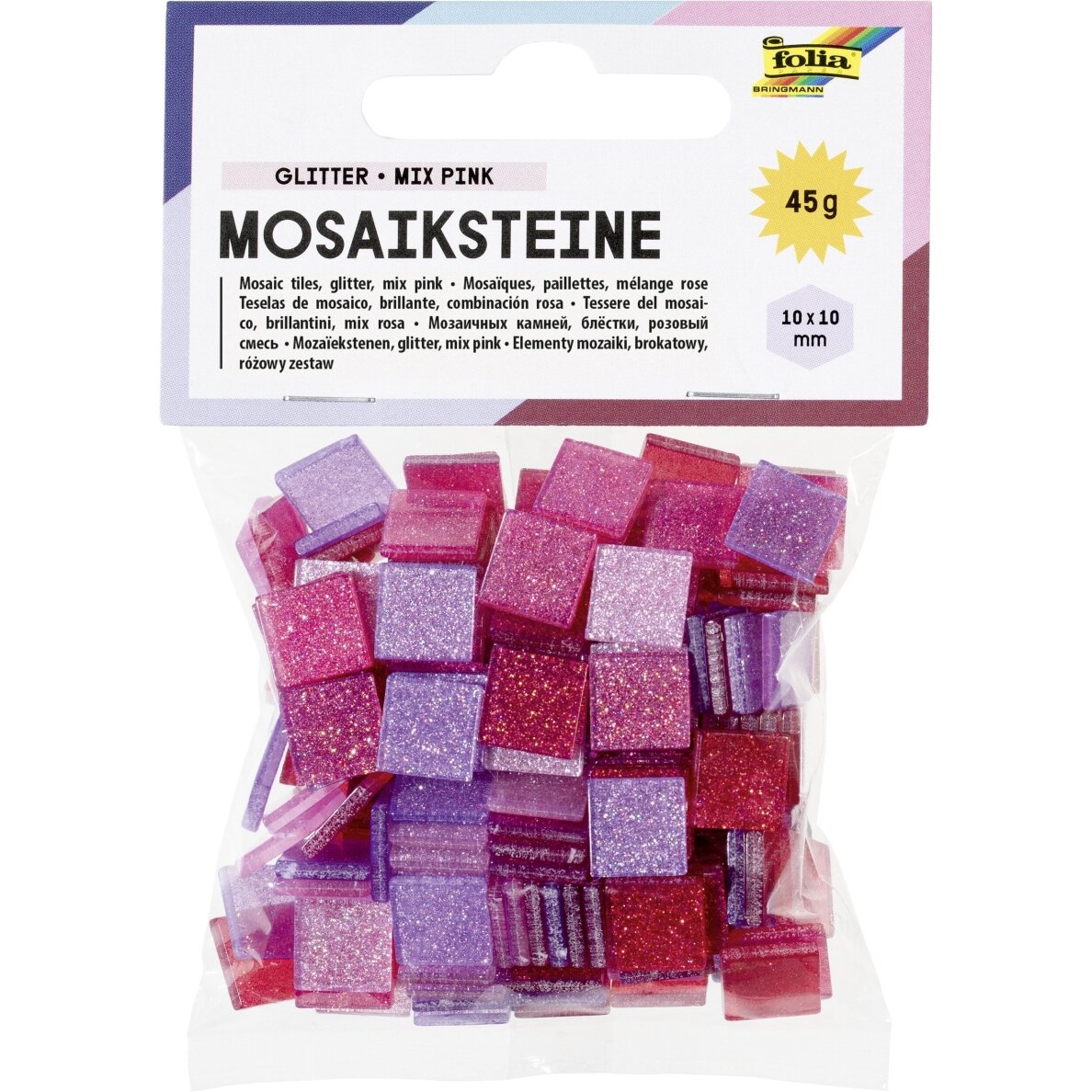 Plytelės mozaikai Folia Glitter 10x10 mm, 190 vnt. rožinės spalvos Plytelės mozaikai Folia Glitter 10x10 mm, 190 vnt. rožinės spalvos