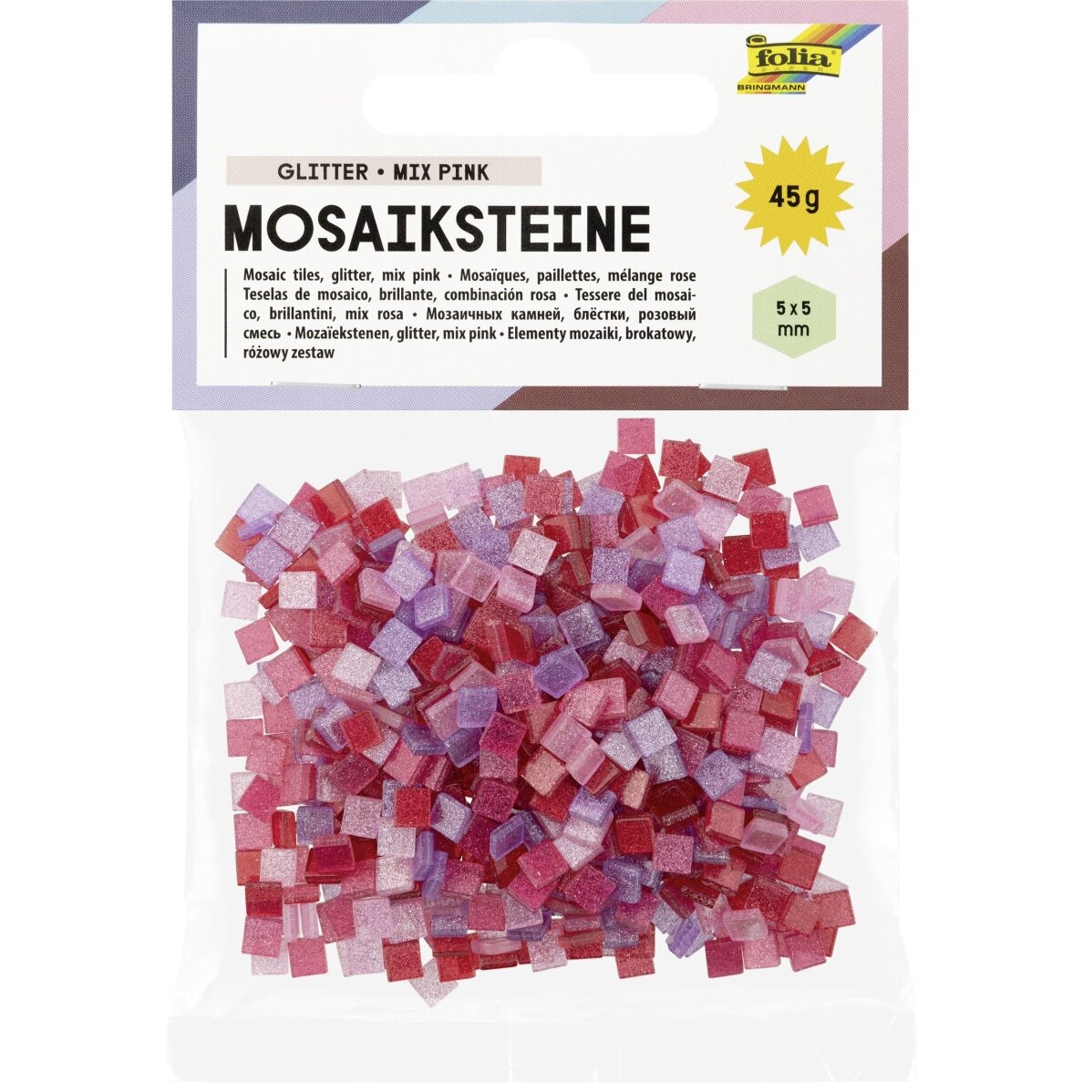 Мозаичная плитка GLITTER MIX, 45g, 5x5mm, 700 частей, розовый