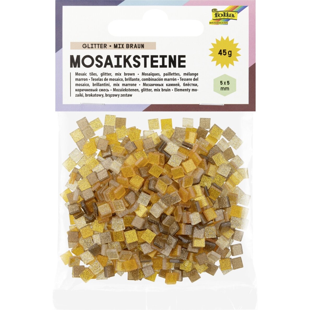 Plytelės mozaikai Folia Glitter 5x5 mm, 700 vnt. rudos spalvos Plytelės mozaikai Folia Glitter 5x5 mm, 700 vnt. rudos spalvos