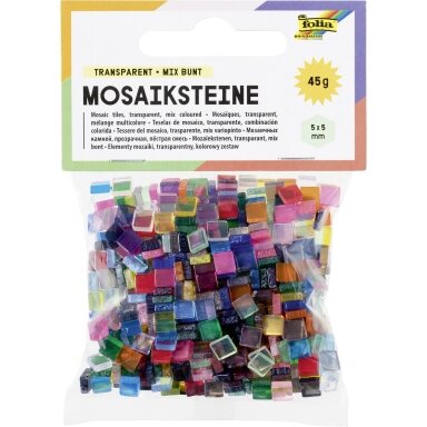 Mosaic tiles TRANSPARENT, 45g, 5x5mm, 700 parts, assorted colours