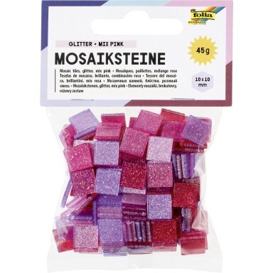 Мозаичная плитка GLITTER MIX, 45g, 10x10mm, 190 частей, розовый
