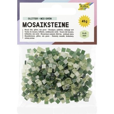 Mosaic tiles GLITTER MIX, 45g, 5x5mm, 700 parts, green