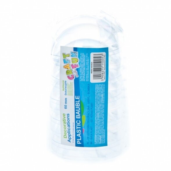 Plastikinis skaidrius burbulas, diametras 8 cm iš dviejų dalių Craft-Fun (1 vnt) Plastikinis skaidrius burbulas, diametras 8 cm iš dviejų dalių Craft-Fun (1 vnt)